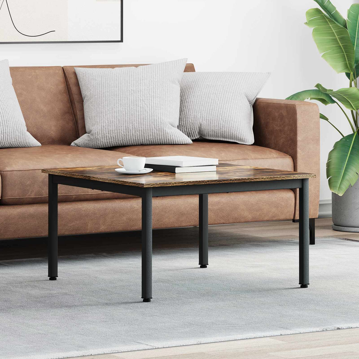Salontafel Rook Eik 80 x 80 x 45 cm Bewerkt hout is nu te koop bij PeponiXL, paradijselijk wonen!