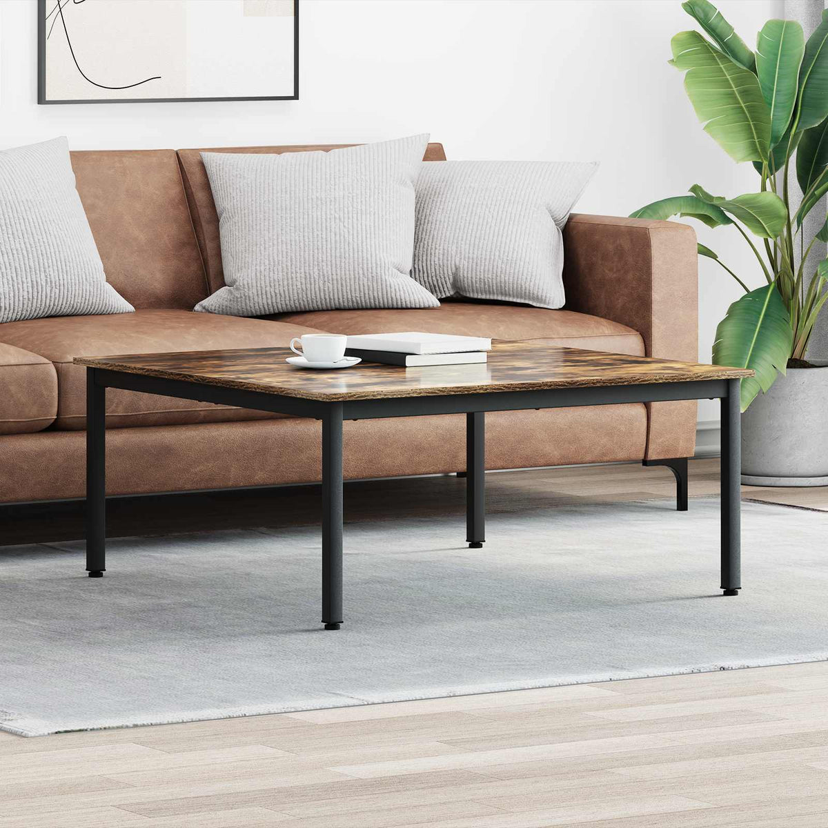 Salontafel Rook Eik 100 x 100 x 45 cm Bewerkt hout is nu te koop bij PeponiXL, paradijselijk wonen!