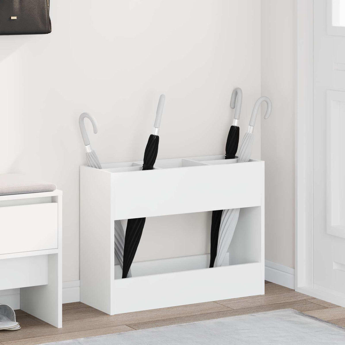 Paraplu Standaard met opslag Wit 65 x 24 x 50 cm Bewerkt hout is nu te koop bij PeponiXL, paradijselijk wonen!