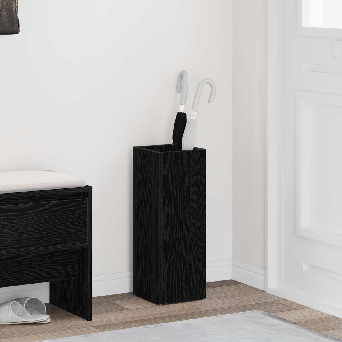 Paraplu Standaard Zwart Eiken 20 x 20 x 55,5 cm Bewerkt hout is nu te koop bij PeponiXL, paradijselijk wonen!