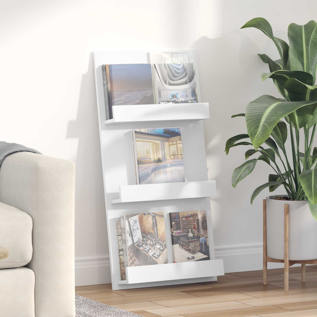 Tijdschrift Rek met plank Wit 51 x 11 x 102 cm Bewerkt hout is nu te koop bij PeponiXL, paradijselijk wonen!