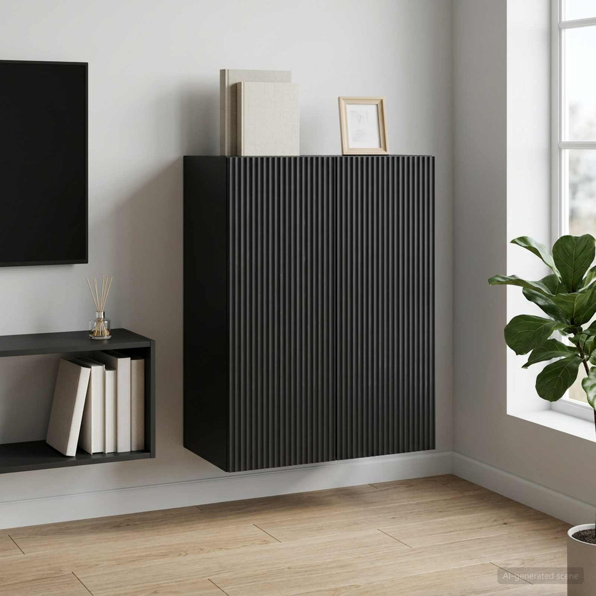 Wandkast Zwart 66 x 34,5 x 90 cm Bewerkt hout is nu te koop bij PeponiXL, paradijselijk wonen!