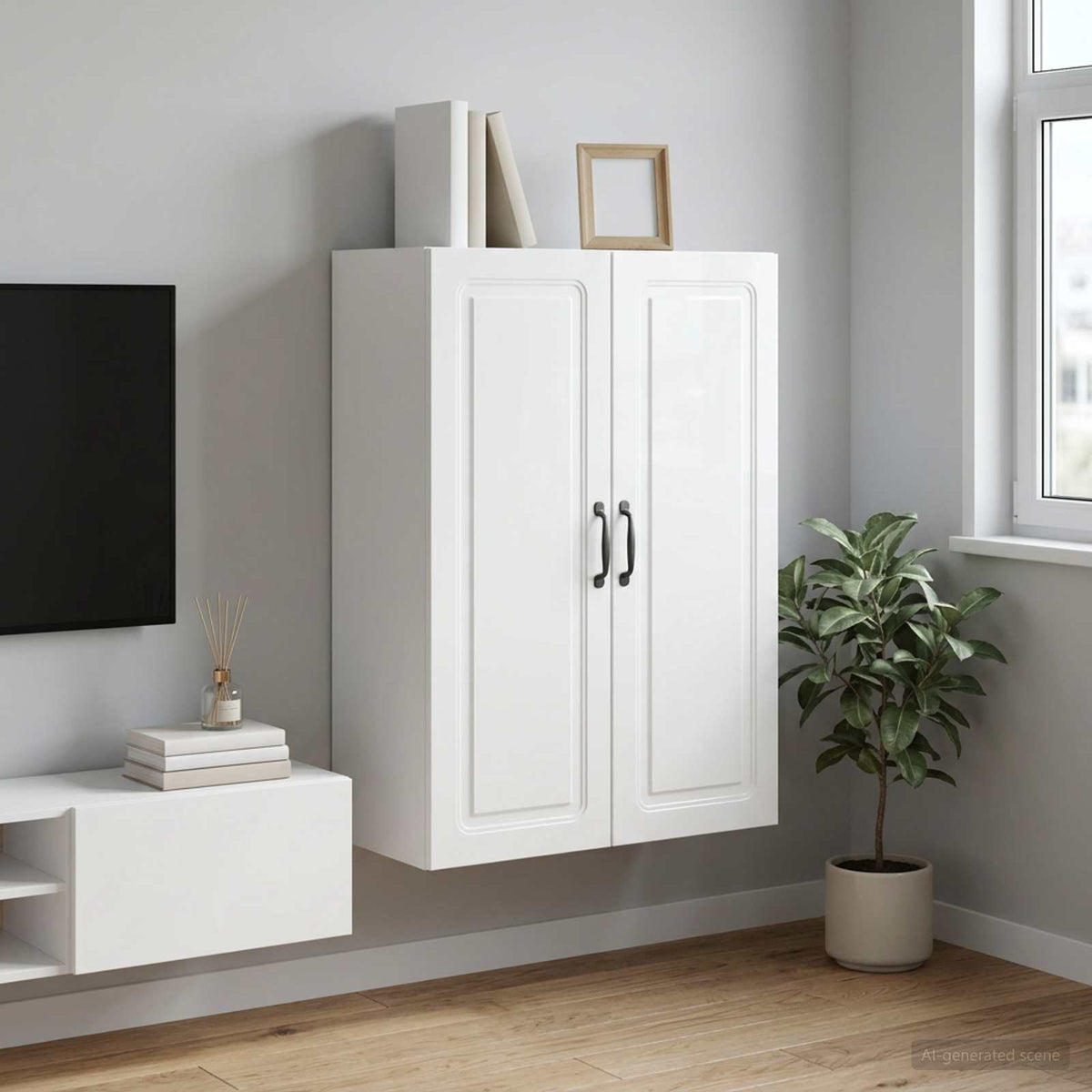 Wandkast Hoogglans Wit 66 x 34,5 x 90 cm Bewerkt hout is nu te koop bij PeponiXL, paradijselijk wonen!
