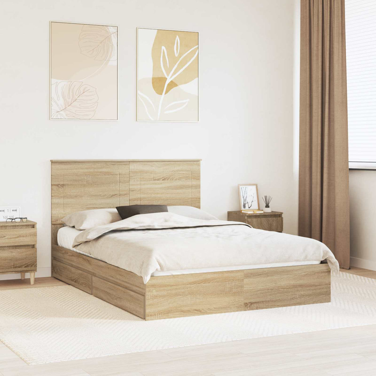 Opslag bed met lade Sonoma Eiken 140 x 190 cm Bewerkt hout is nu te koop bij PeponiXL, paradijselijk wonen!