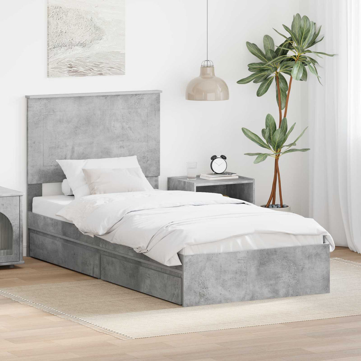 Opslag bed met hoofdeinde Beton Grijs 90 x 190 cm Bewerkt hout is nu te koop bij PeponiXL, paradijselijk wonen!