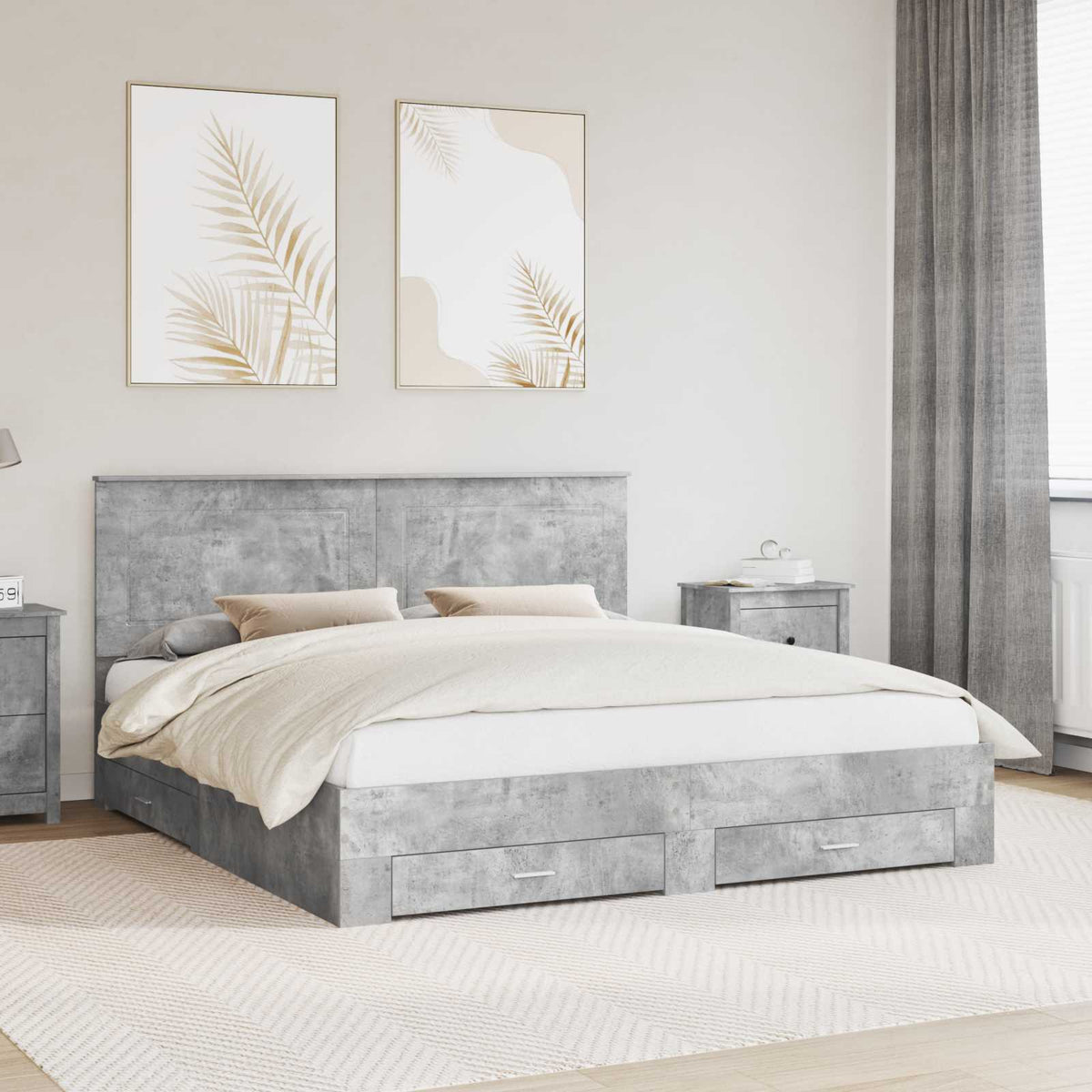 Bedframe met hoofdeinde Beton Grijs 200 x 200 cm Bewerkt hout is nu te koop bij PeponiXL, paradijselijk wonen!