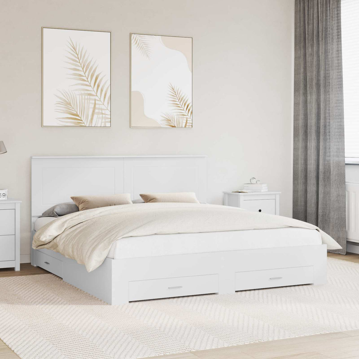 Bedframe met hoofdeinde met lade Wit 180 x 200 cm Bewerkt hout is nu te koop bij PeponiXL, paradijselijk wonen!