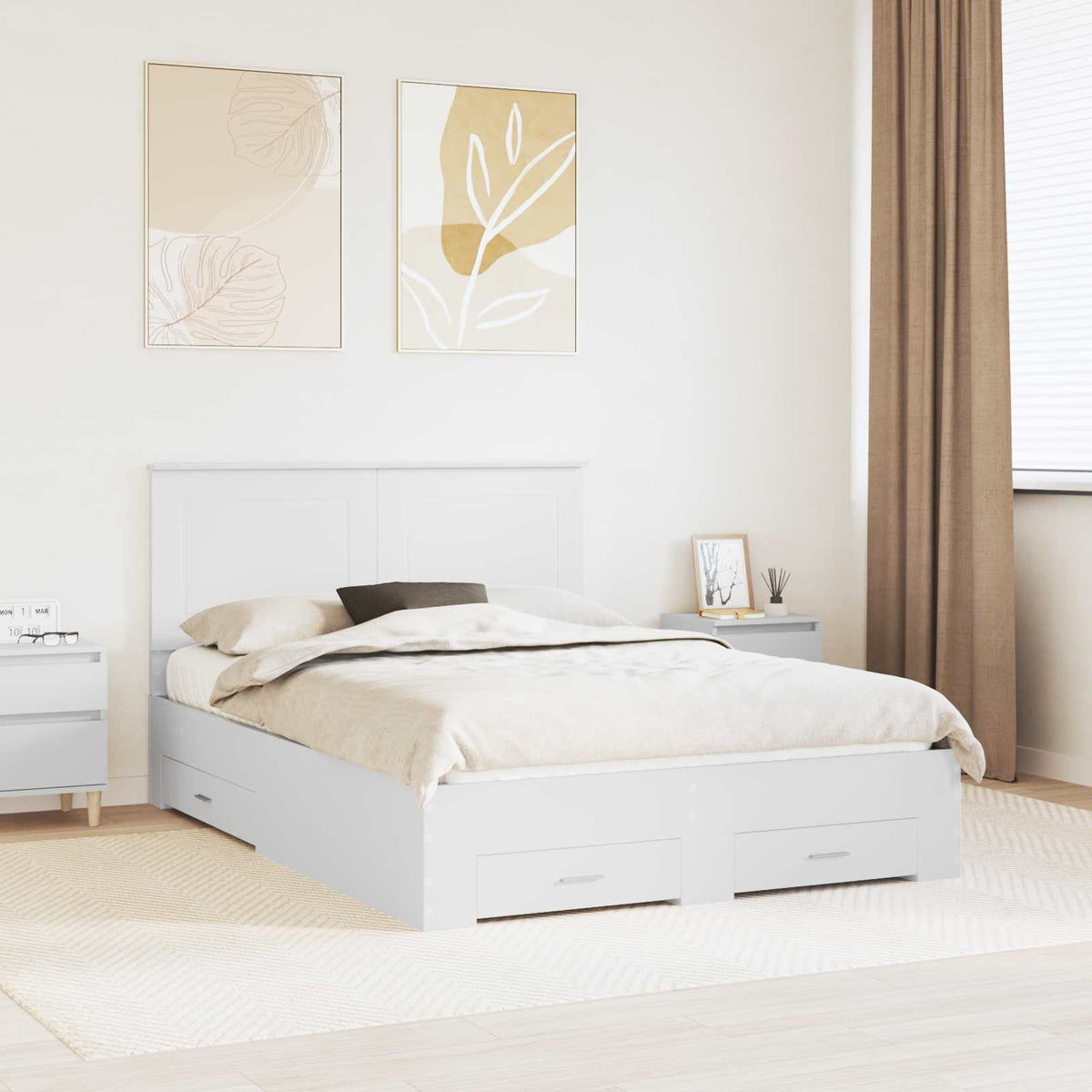 Bedframe met hoofdeinde met lade Wit 160 x 200 cm Bewerkt hout is nu te koop bij PeponiXL, paradijselijk wonen!