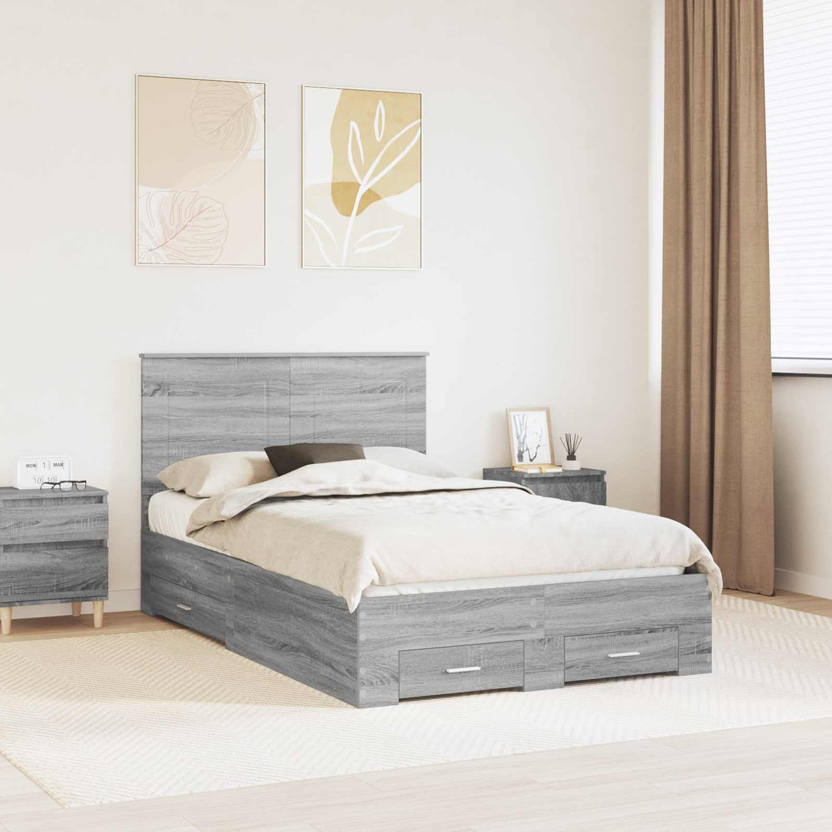 Bedframe met hoofdeinde Grijs Sonoma 120 x 200 cm Bewerkt hout is nu te koop bij PeponiXL, paradijselijk wonen!