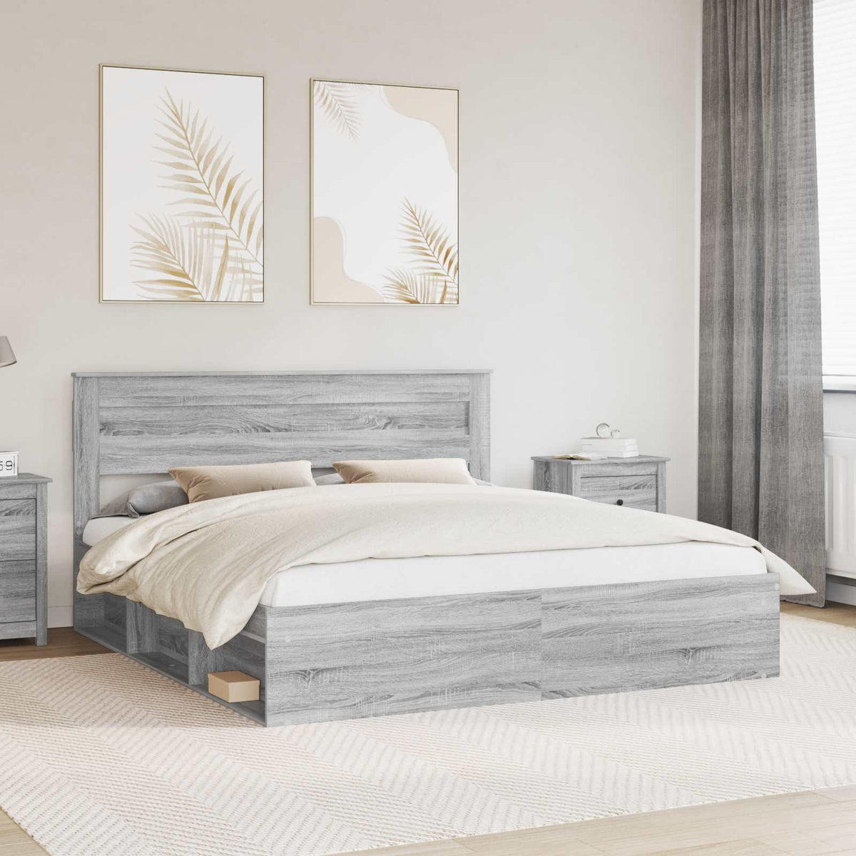 Bedframe Grijs Sonoma 200 x 200 cm Massief grenenhout is nu te koop bij PeponiXL, paradijselijk wonen!