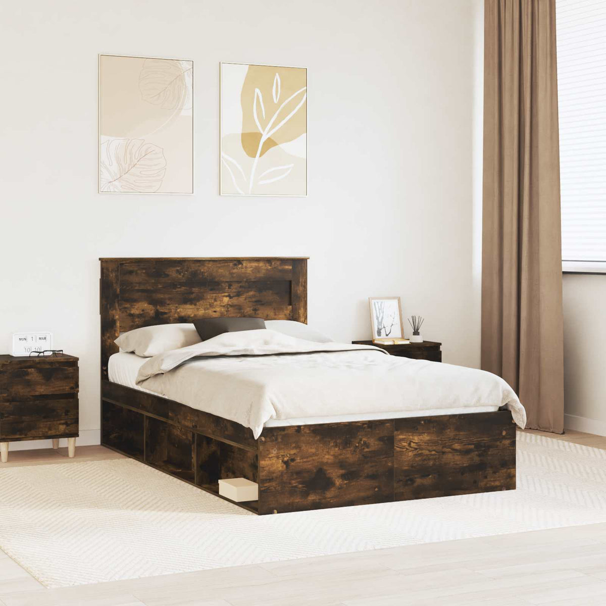Bedframe Gerookt eiken 135 x 190 cm Massief grenenhout is nu te koop bij PeponiXL, paradijselijk wonen!