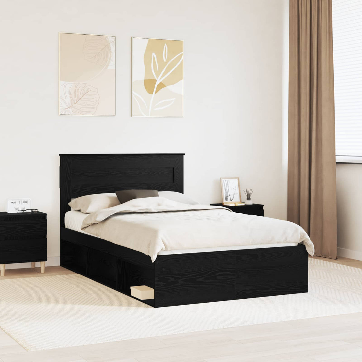 Bedframe met hoofdeinde Zwart 120 x 200 cm Massief grenenhout is nu te koop bij PeponiXL, paradijselijk wonen!