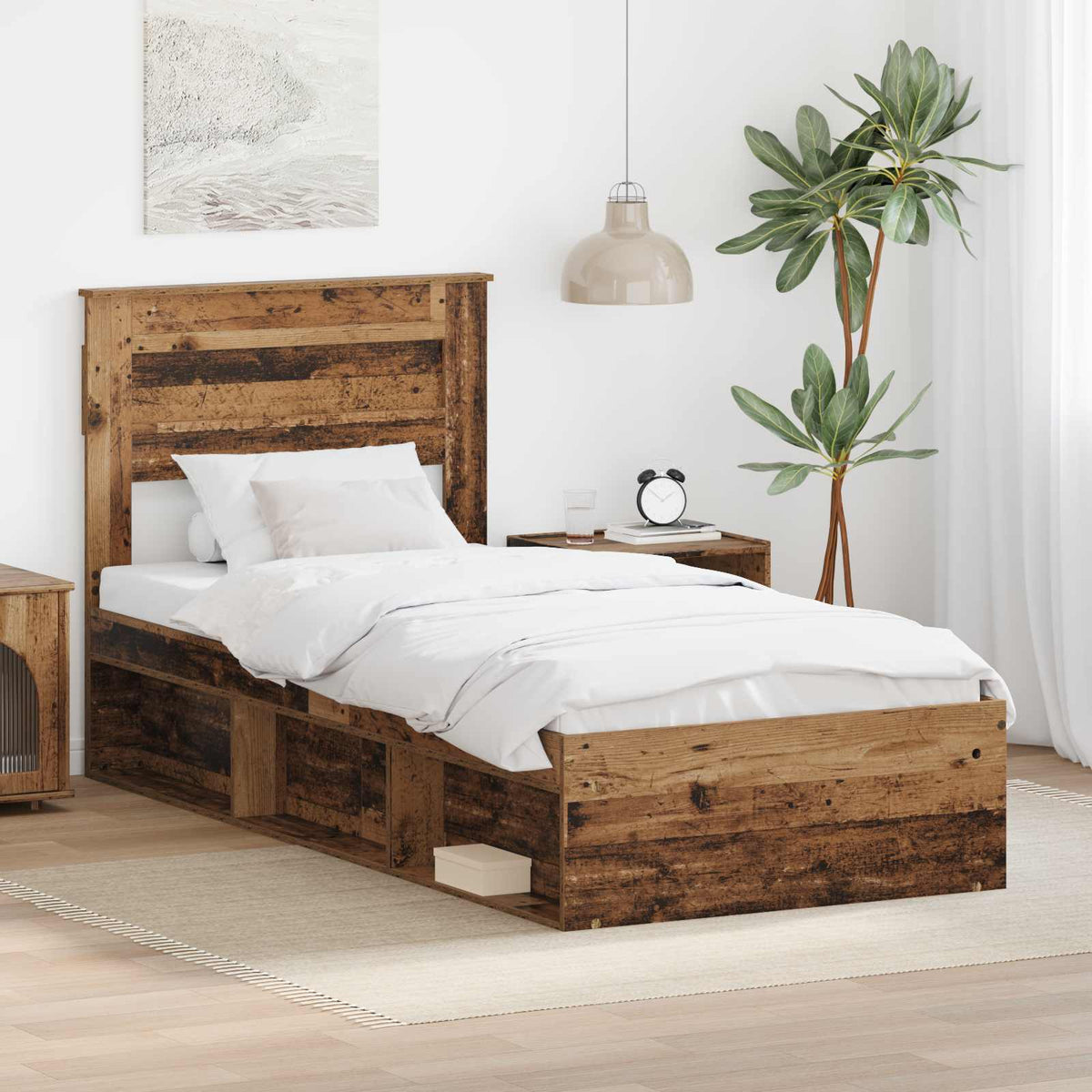 Bedframe met hoofdeinde Oudhout 100 x 200 cm Massief grenenhout is nu te koop bij PeponiXL, paradijselijk wonen!