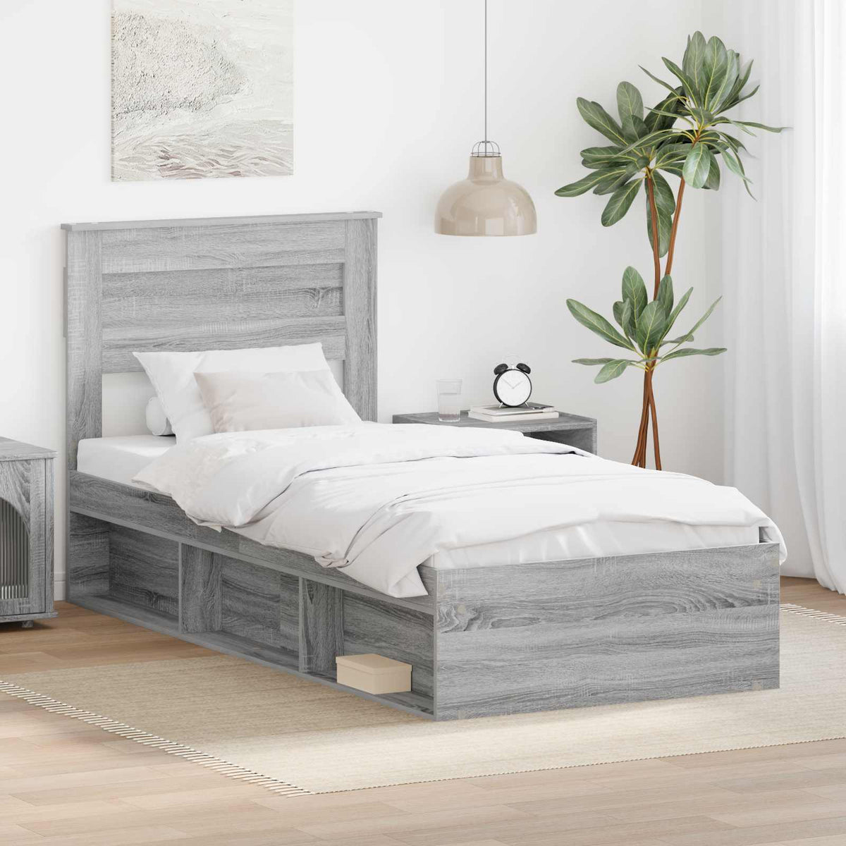 Bedframe met opslag Grijs Sonoma 90 x 200 cm Massief grenenhout is nu te koop bij PeponiXL, paradijselijk wonen!
