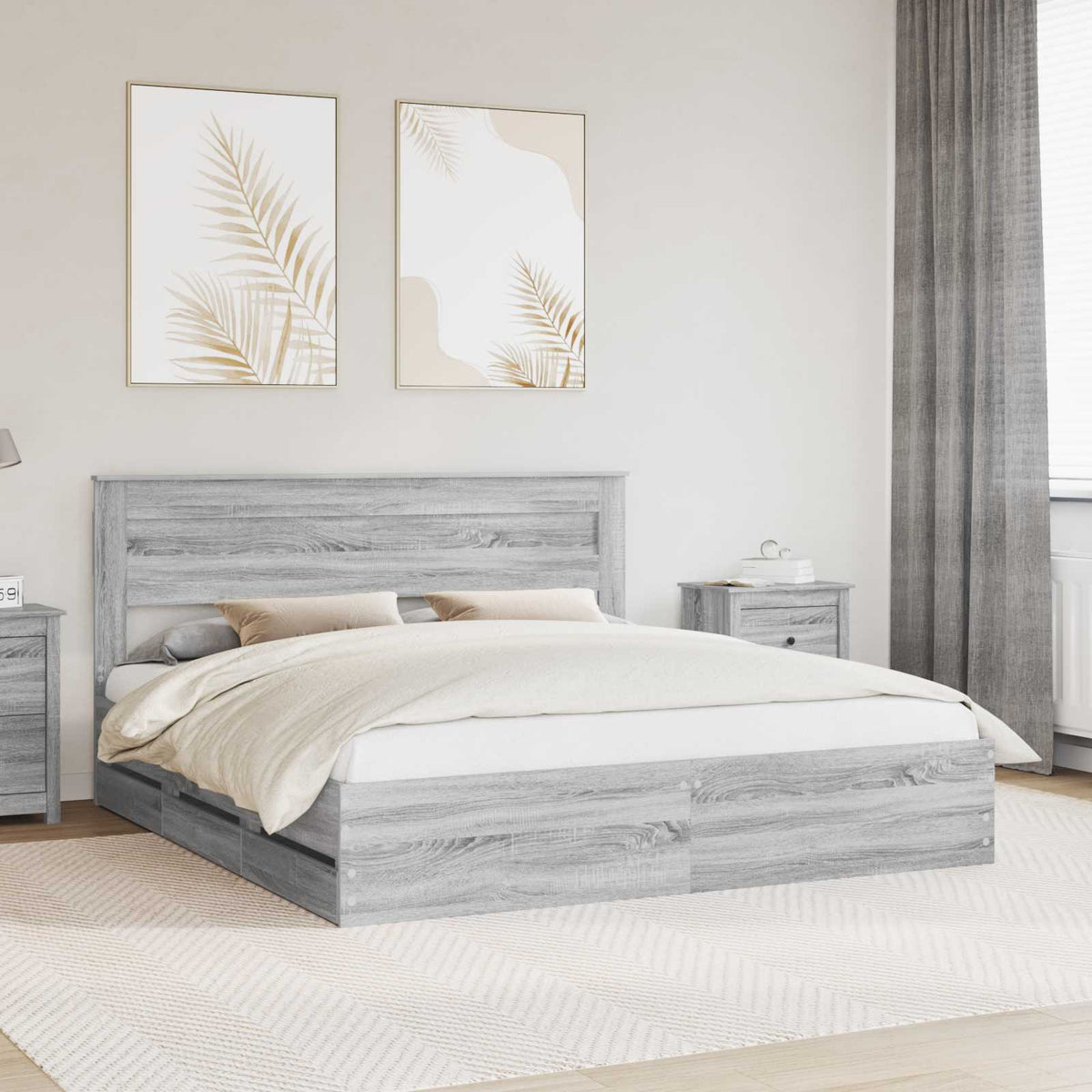 Bedframe met lade Grijs Sonoma 180 x 200 cm Ingenieurshout is nu te koop bij PeponiXL, paradijselijk wonen!