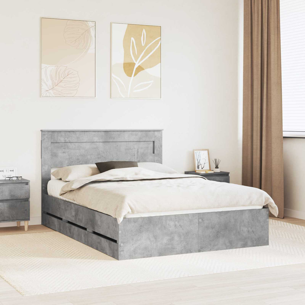 Bedframe met lade Beton Grijs 150 x 200 cm Ingenieurshout is nu te koop bij PeponiXL, paradijselijk wonen!