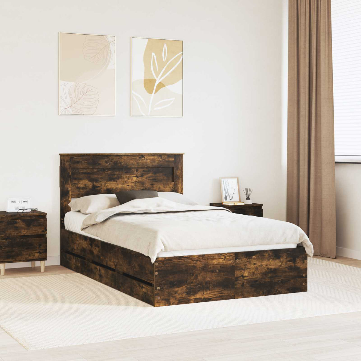 Bedframe met lade Gerookt eiken 120 x 190 cm Ingenieurshout is nu te koop bij PeponiXL, paradijselijk wonen!