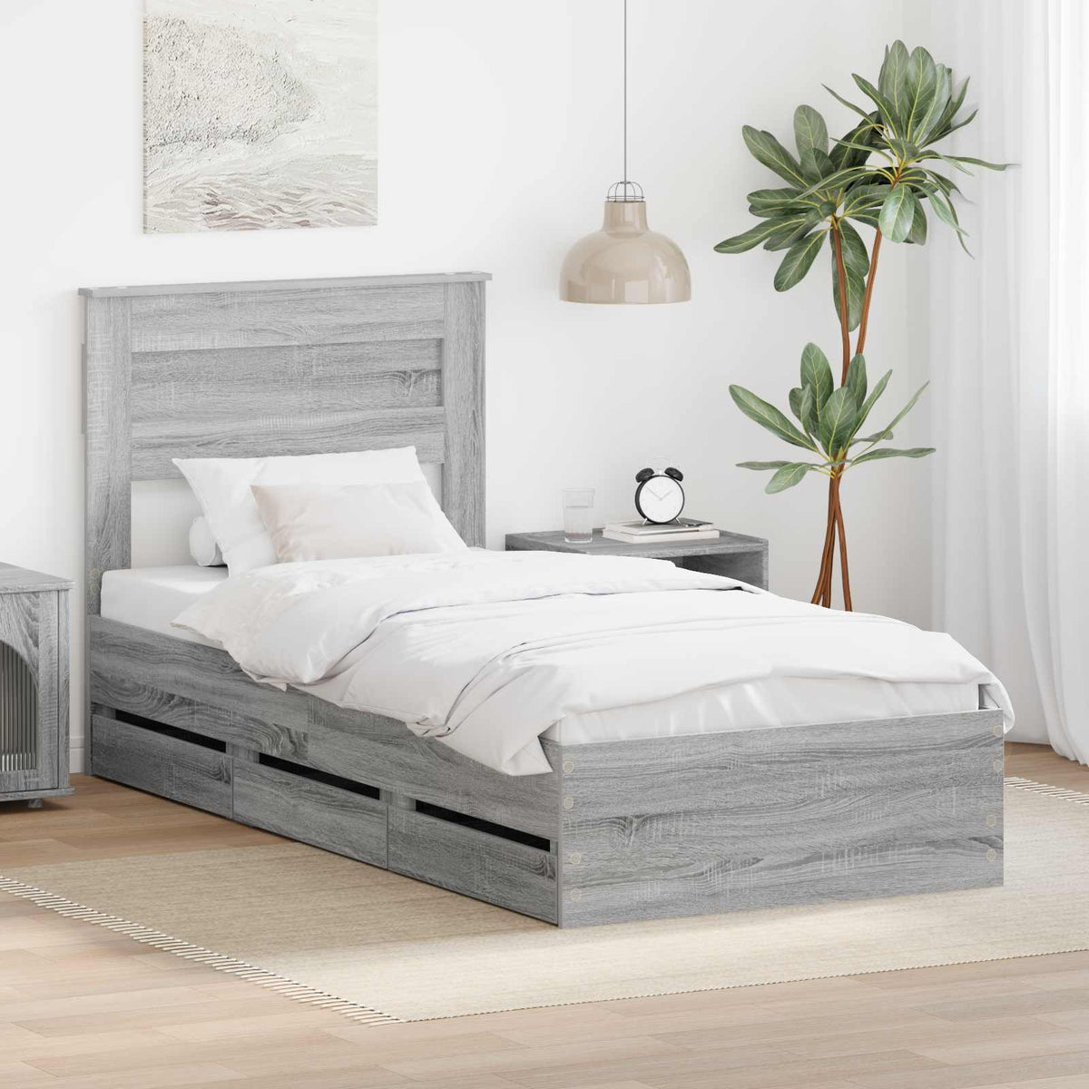 Bedframe met lade Grijs Sonoma 75 x 190 cm Ingenieurshout is nu te koop bij PeponiXL, paradijselijk wonen!
