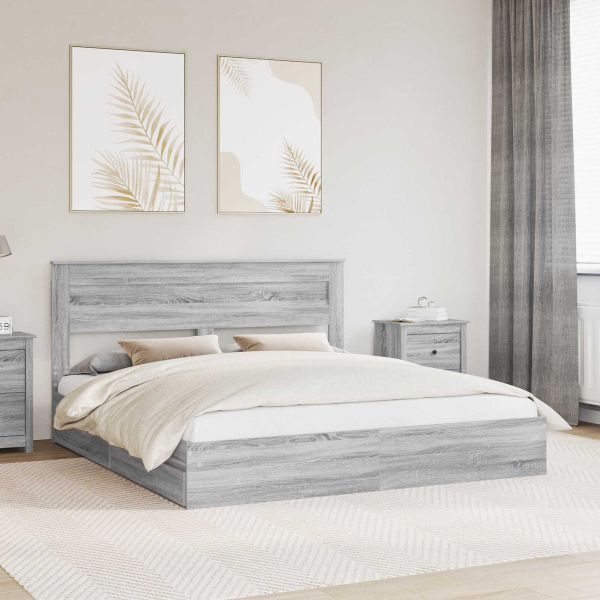 Opslag bed met lade Grijs Sonoma 180 x 200 cm Bewerkt hout is nu te koop bij PeponiXL, paradijselijk wonen!