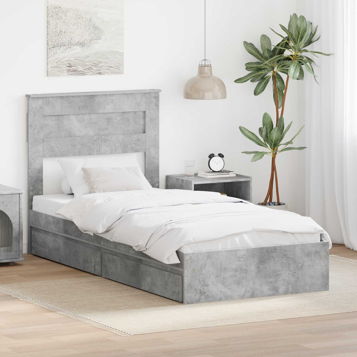 Opslag bed met hoofdeinde Beton Grijs 90 x 190 cm Bewerkt hout is nu te koop bij PeponiXL, paradijselijk wonen!