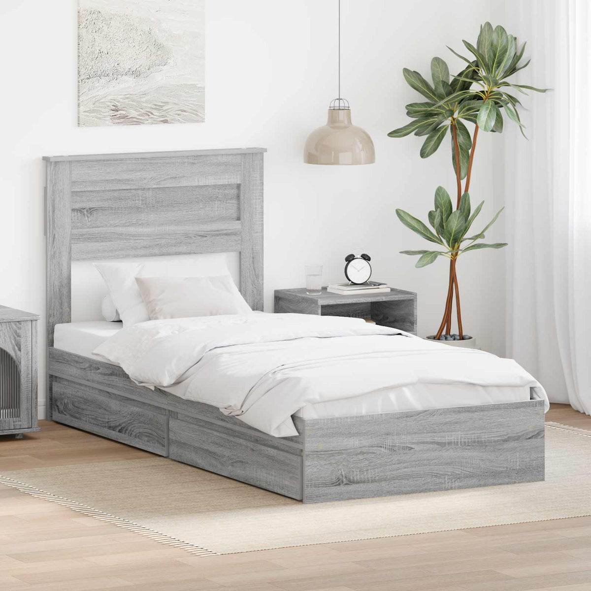Opslag bed met hoofdeinde Grijs Sonoma 90 x 200 cm Bewerkt hout is nu te koop bij PeponiXL, paradijselijk wonen!