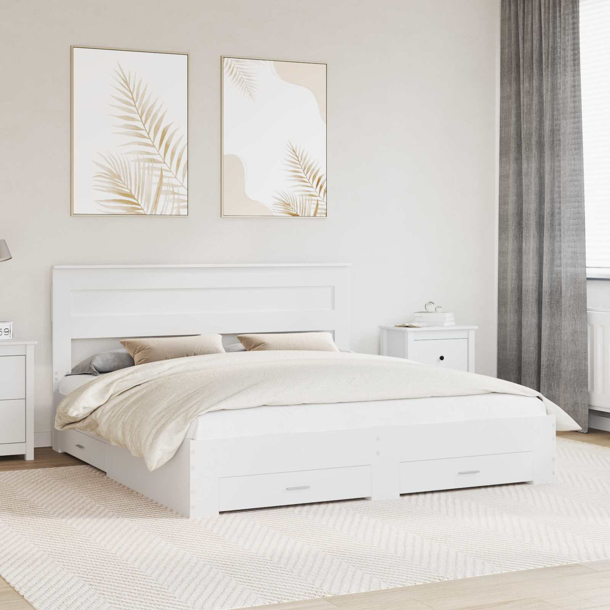 Bedframe met hoofdeinde met lade Wit 180 x 200 cm Bewerkt hout is nu te koop bij PeponiXL, paradijselijk wonen!