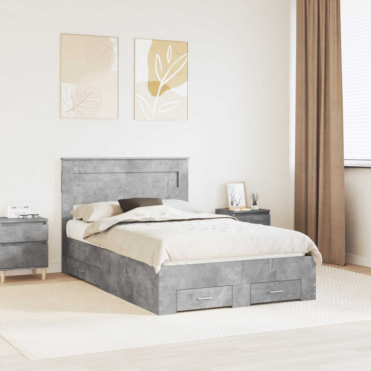 Bedframe met hoofdeinde Beton Grijs 120 x 190 cm Bewerkt hout is nu te koop bij PeponiXL, paradijselijk wonen!