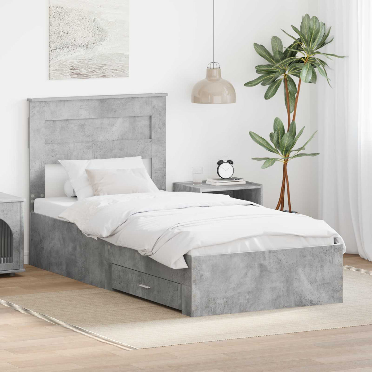 Bedframe met hoofdeinde Beton Grijs 100 x 200 cm Bewerkt hout is nu te koop bij PeponiXL, paradijselijk wonen!