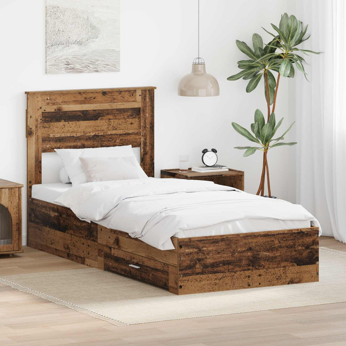 Bedframe met hoofdeinde Oudhout 90 x 190 cm Bewerkt hout is nu te koop bij PeponiXL, paradijselijk wonen!