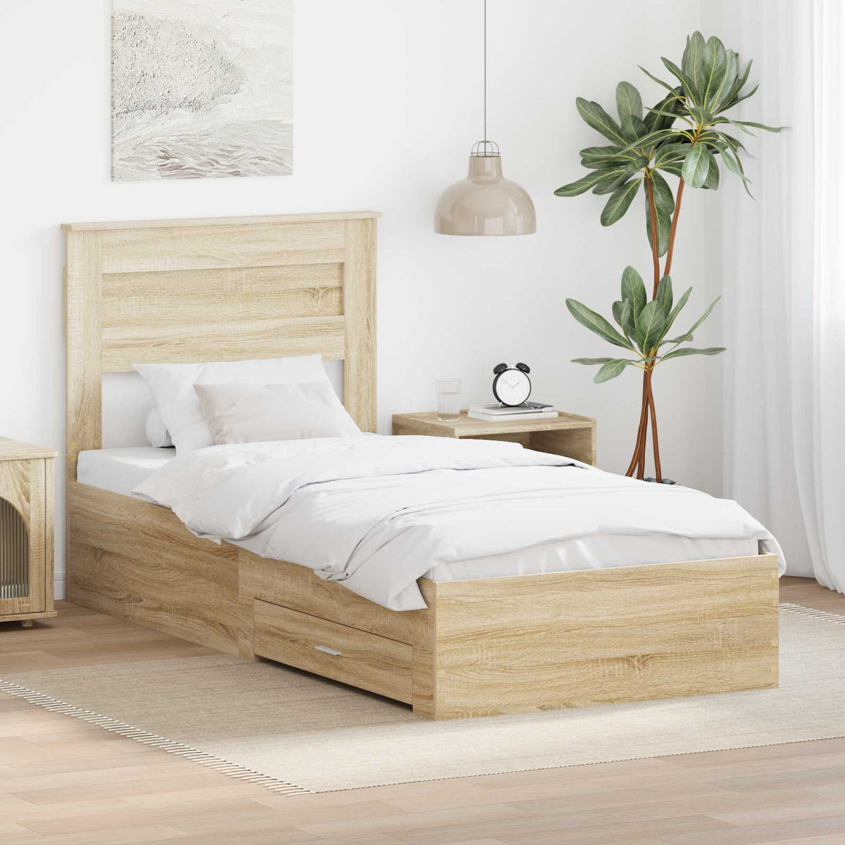 Bedframe met hoofdeinde Sonoma Eiken 90 x 200 cm Bewerkt hout is nu te koop bij PeponiXL, paradijselijk wonen!