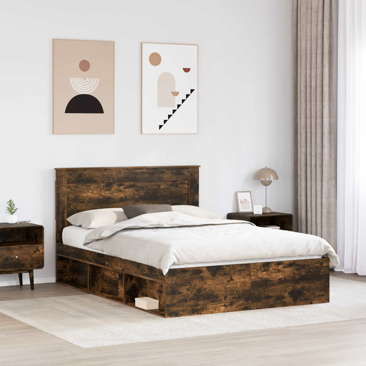 Bedframe Gerookt eiken 140 x 190 cm Massief grenenhout is nu te koop bij PeponiXL, paradijselijk wonen!