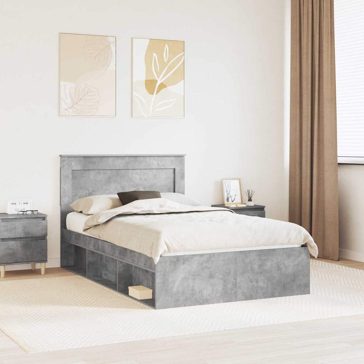 Bedframe met hoofdeinde Beton 120 x 200 cm Massief grenenhout is nu te koop bij PeponiXL, paradijselijk wonen!