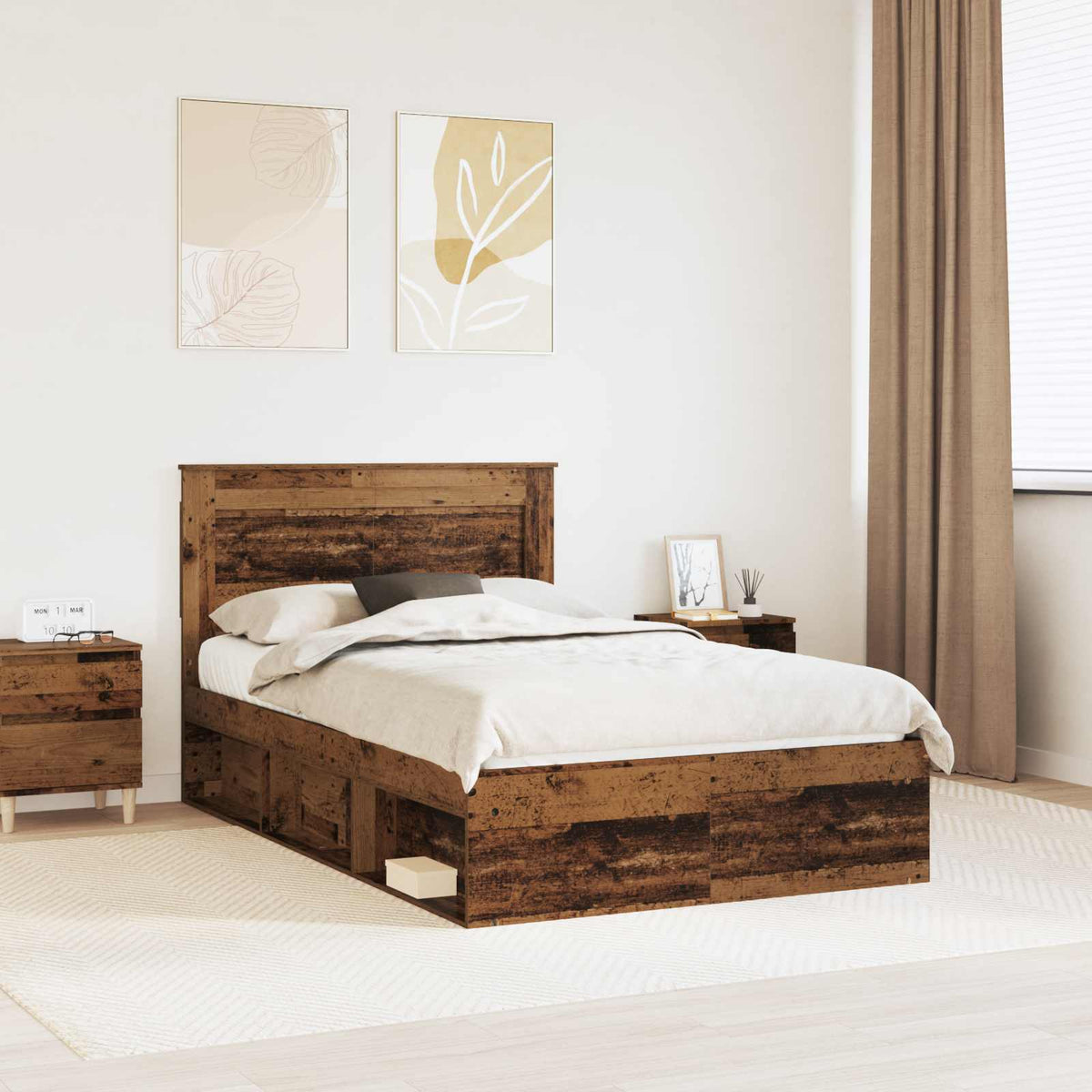 Bedframe met hoofdeinde Oudhout 120 x 200 cm Massief grenenhout is nu te koop bij PeponiXL, paradijselijk wonen!