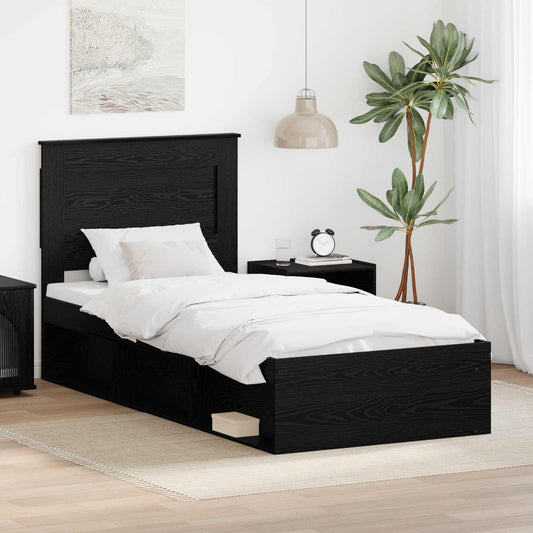 Bedframe met hoofdeinde Zwart 100 x 200 cm Massief grenenhout is nu te koop bij PeponiXL, paradijselijk wonen!