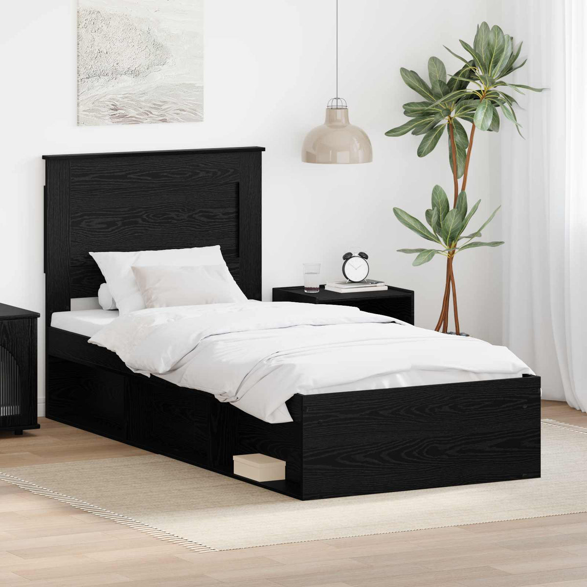 Bedframe met hoofdeinde Zwart 90 x 190 cm Massief grenenhout is nu te koop bij PeponiXL, paradijselijk wonen!