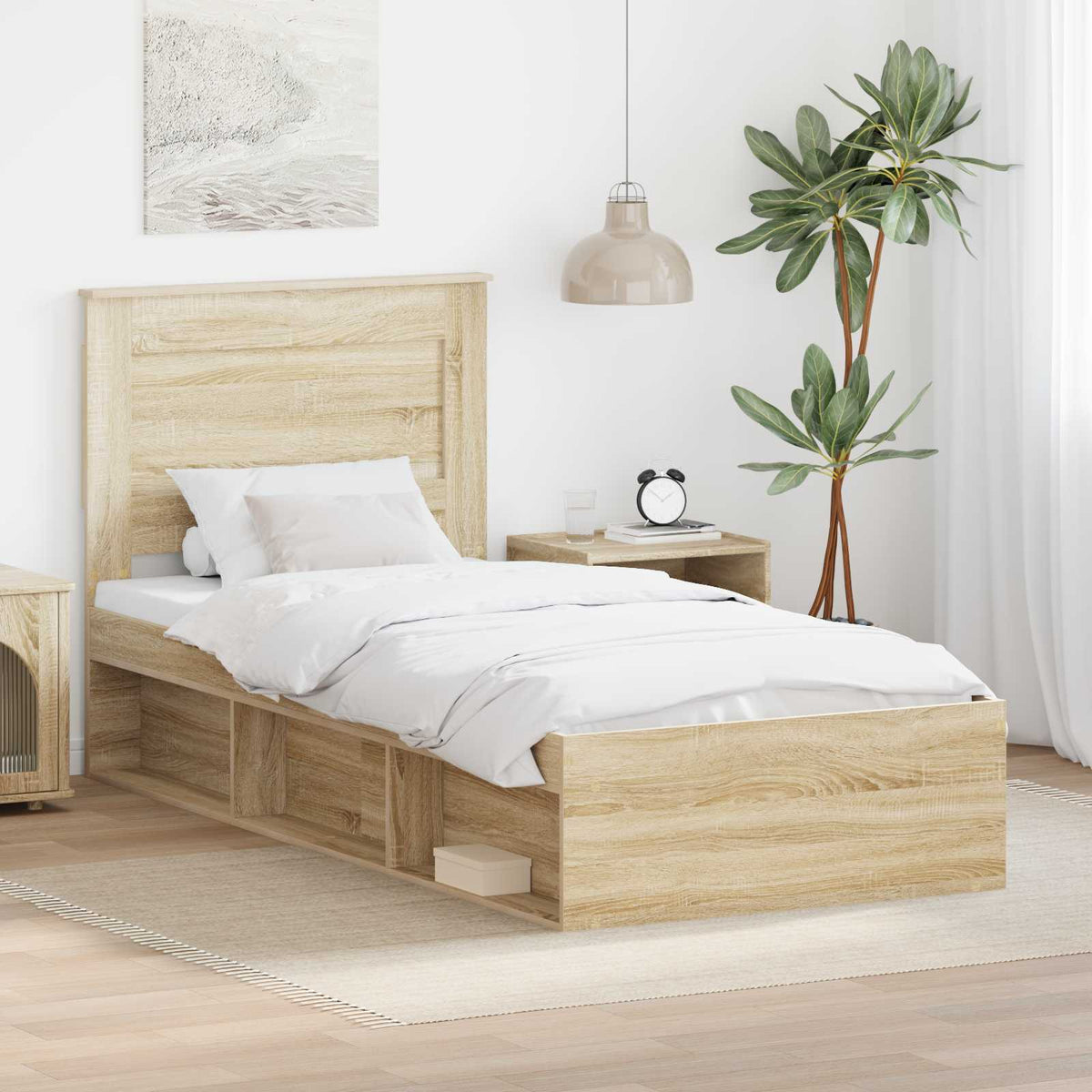 Bedframe met lade Sonoma Eiken 75 x 190 cm Massief grenenhout is nu te koop bij PeponiXL, paradijselijk wonen!