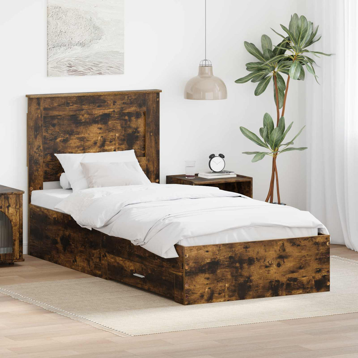 Bedframe met lade met hoofdeinde met opslag Bewerkt hout is nu te koop bij PeponiXL, paradijselijk wonen!