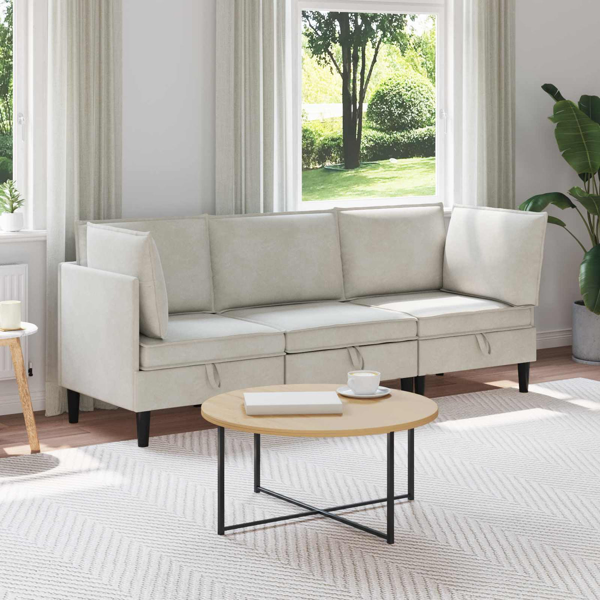 Woonkamer Meubelset met kussen 3 pcs Crèmekleurig Fluweel is nu te koop bij PeponiXL, paradijselijk wonen!