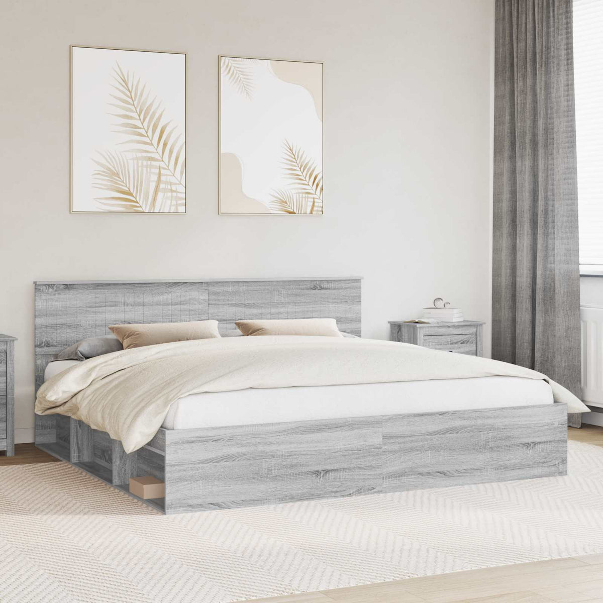 Bedframe Grijs Sonoma 200 x 200 cm Massief grenenhout is nu te koop bij PeponiXL, paradijselijk wonen!