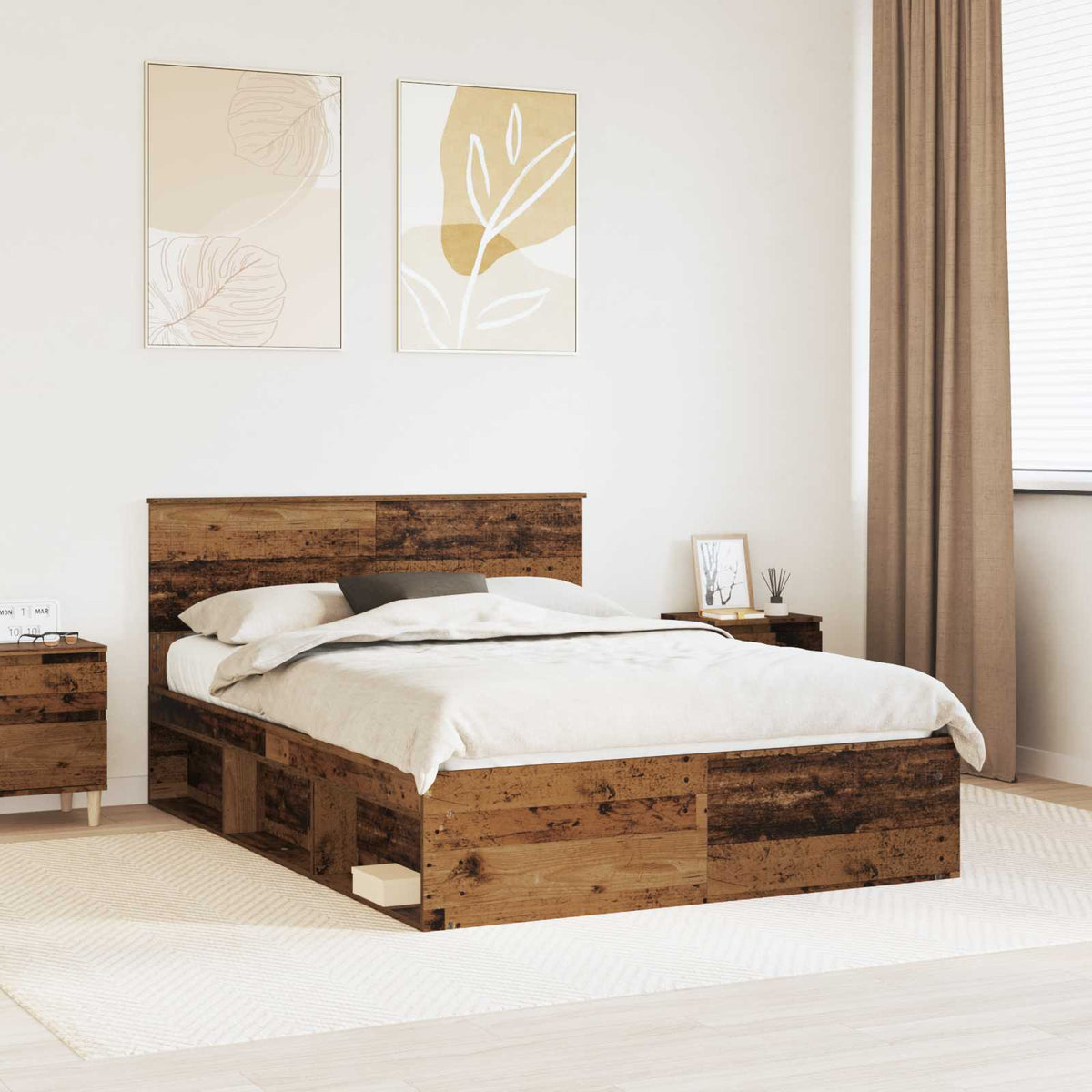 Bedframe met hoofdeinde Oudhout 140 x 190 cm Massief grenenhout is nu te koop bij PeponiXL, paradijselijk wonen!