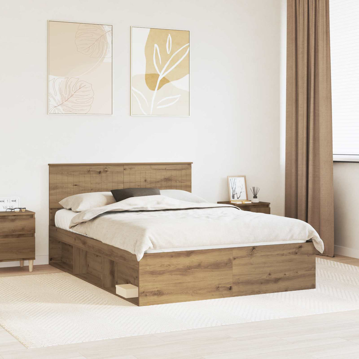 Bedframe Ambachtelijk eiken 135 x 190 cm Massief grenenhout is nu te koop bij PeponiXL, paradijselijk wonen!