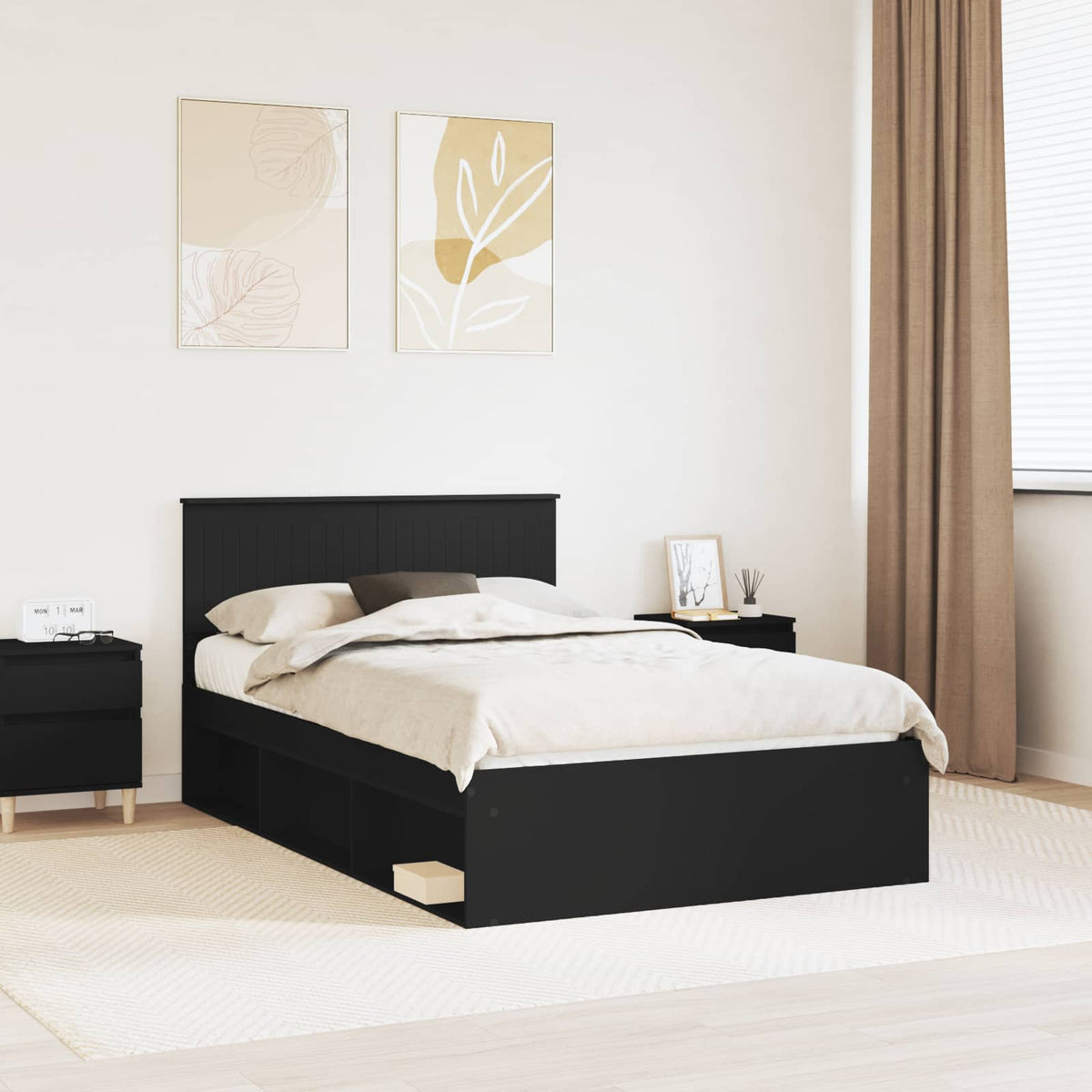 Bedframe met hoofdeinde Zwart 120 x 190 cm Massief grenenhout is nu te koop bij PeponiXL, paradijselijk wonen!