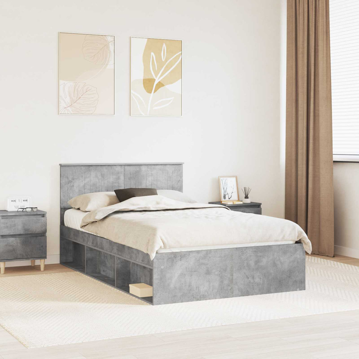 Bedframe met hoofdeinde Beton 120 x 190 cm Massief grenenhout is nu te koop bij PeponiXL, paradijselijk wonen!
