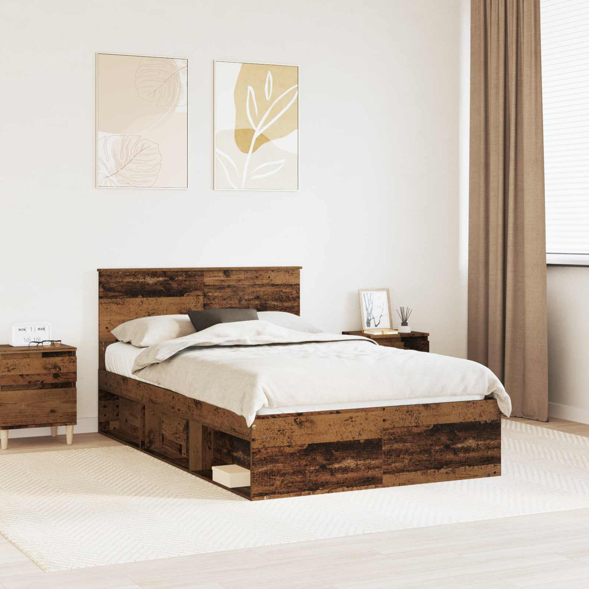 Bedframe met hoofdeinde Oudhout 120 x 190 cm Massief grenenhout is nu te koop bij PeponiXL, paradijselijk wonen!