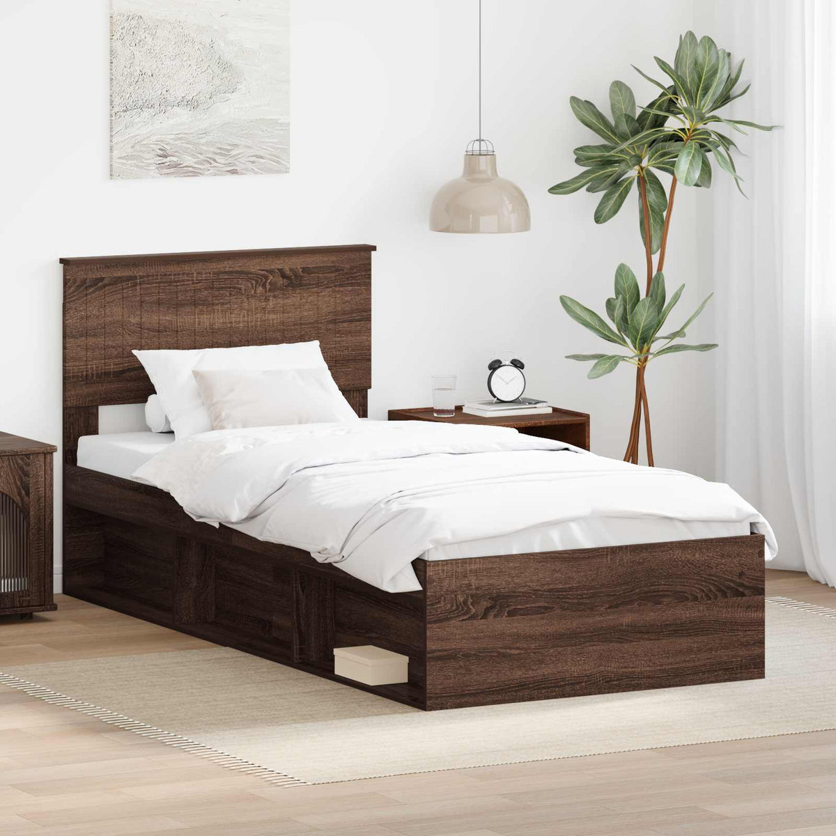 Bedframe Bruin Eiken 90 x 200 cm Massief grenenhout is nu te koop bij PeponiXL, paradijselijk wonen!