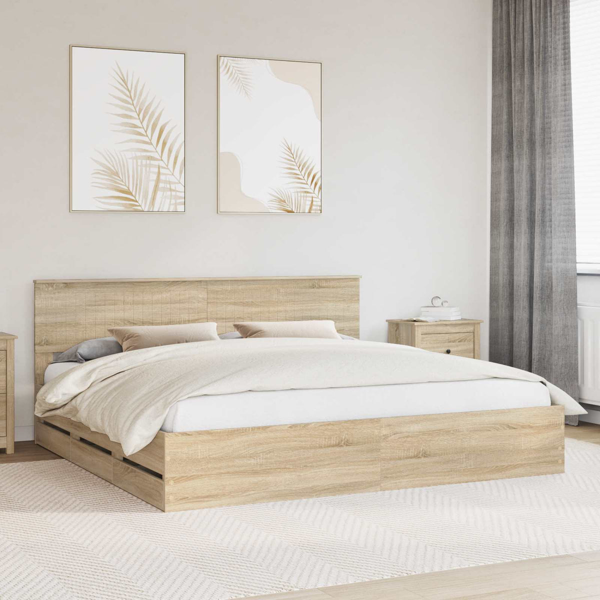 Bedframe met lade Sonoma Eiken 200 x 200 cm Ingenieurshout is nu te koop bij PeponiXL, paradijselijk wonen!