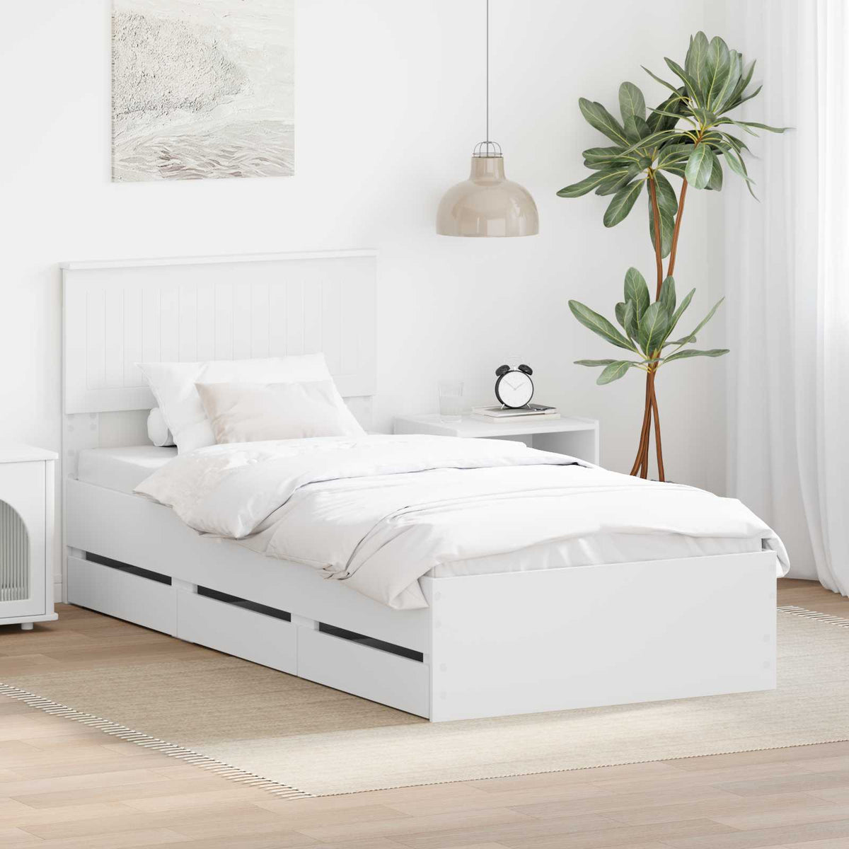 Bedframe met lade met hoofdeinde Wit 90 x 200 cm Ingenieurshout is nu te koop bij PeponiXL, paradijselijk wonen!