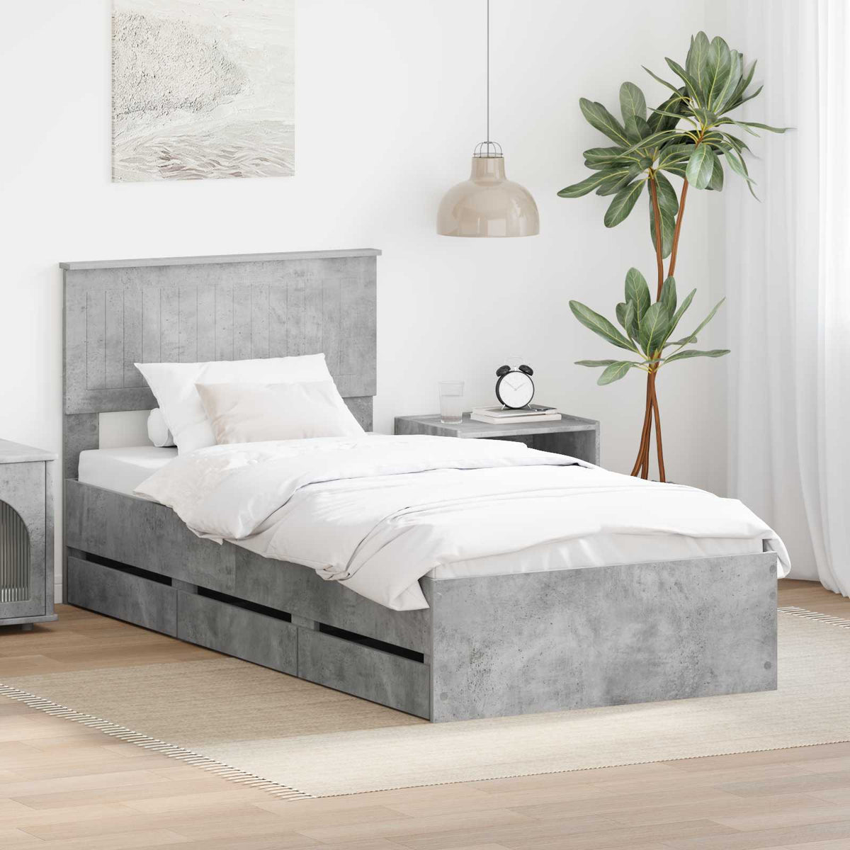 Bedframe met lade Beton Grijs 90 x 200 cm Ingenieurshout is nu te koop bij PeponiXL, paradijselijk wonen!