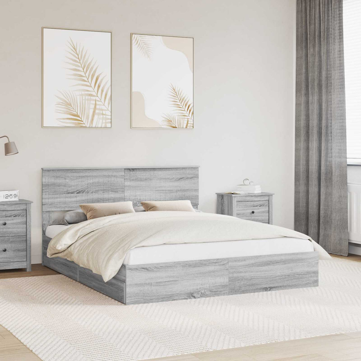 Opslag bed met lade Grijs Sonoma 160 x 200 cm Bewerkt hout is nu te koop bij PeponiXL, paradijselijk wonen!