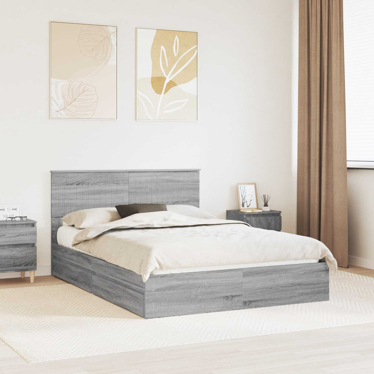 Opslag bed met lade Grijs Sonoma 140 x 200 cm Bewerkt hout is nu te koop bij PeponiXL, paradijselijk wonen!